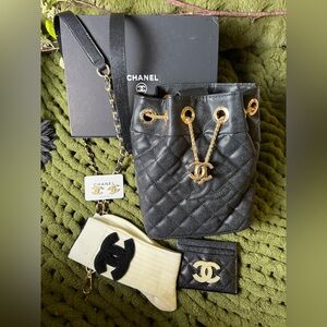 Quilted Black Crossbody or Top Handle Bag with Gold Details